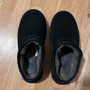 UGG Black Suede Shearling Lined Slippers